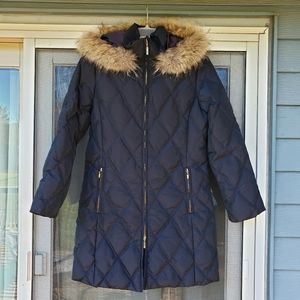 Designer St. John down parka raccoon fur M